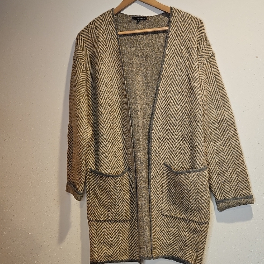 Staccato Women's Herringbone Open Front Thick Warm Cardigan W Pockets Sz. L